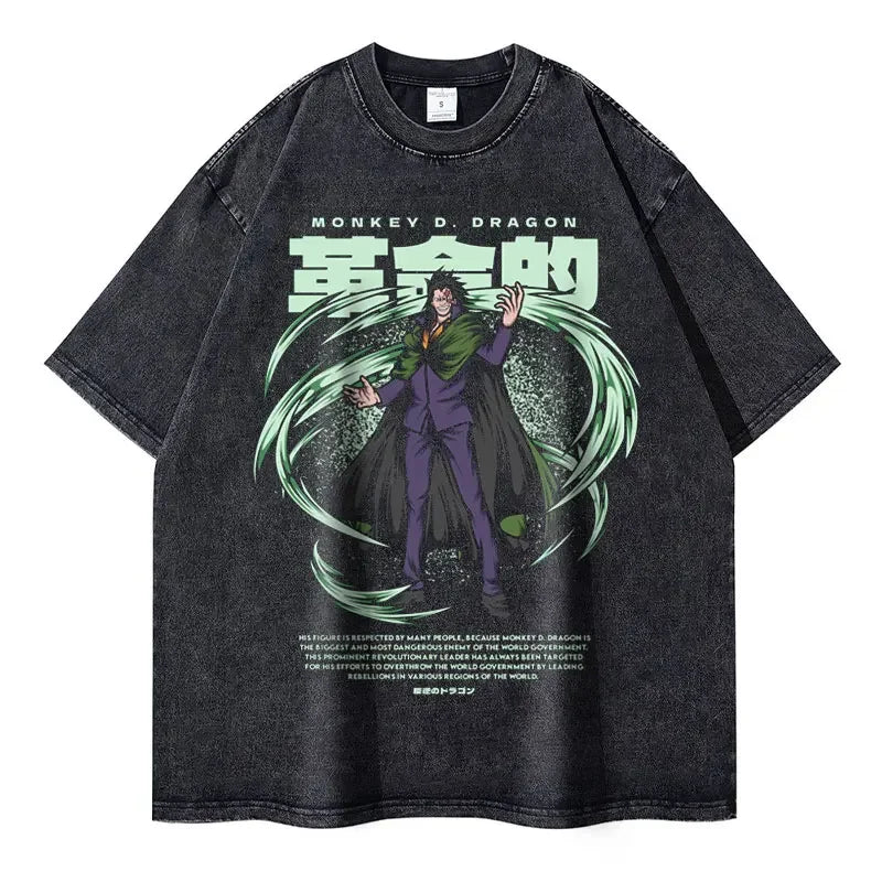 Anime O-One P-Piece T-Shirt Vintage Washed Doflamingo T Shirts Oversized Streetwear Short Sleeve Manga Nika Tops Tees Men