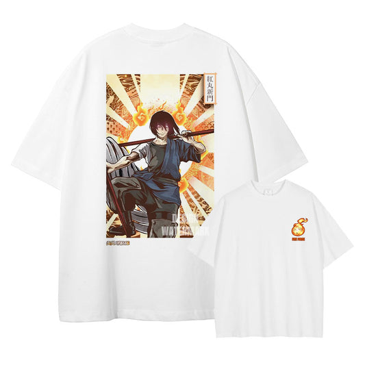 [Fire Force] Camiseta extragrande BENIMARU en blanco, albaricoque y estilo vintage