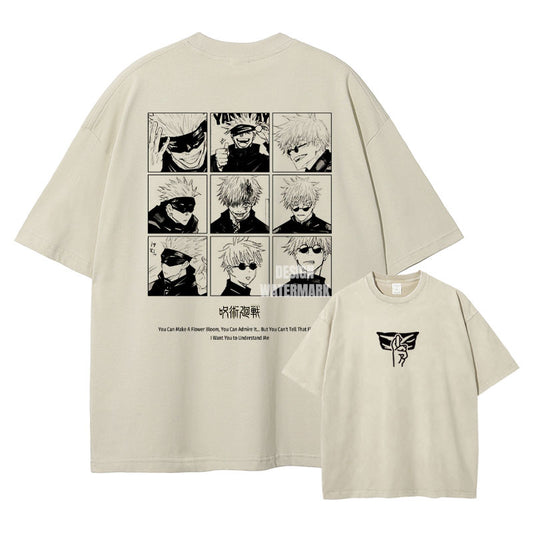 [Jujutsu Kaisen] Camiseta extragrande blanca/albaricoque de GOJO