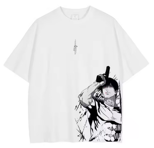 [Jujutsu Kaisen] Camiseta vintage extragrande gris/negra de CHOSO