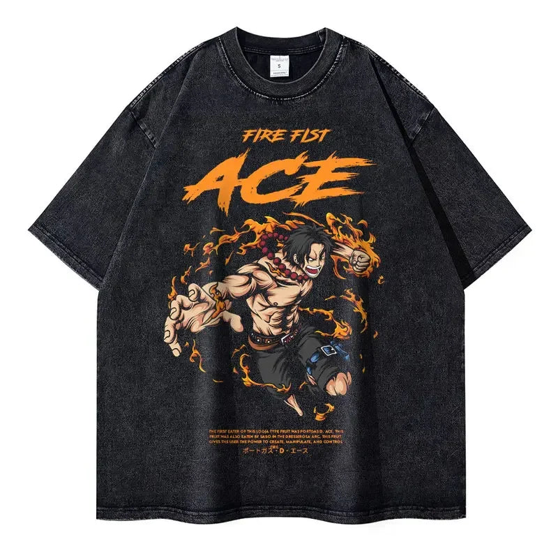 [One Piece] ACE Oversized Vintage T-shirt