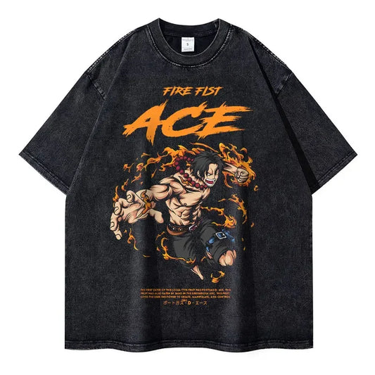 [One Piece] ACE Oversized Vintage T-shirt