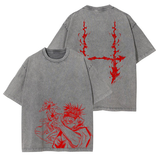 [Jujutsu Kaisen] Camiseta vintage extragrande gris/negra de CHOSO