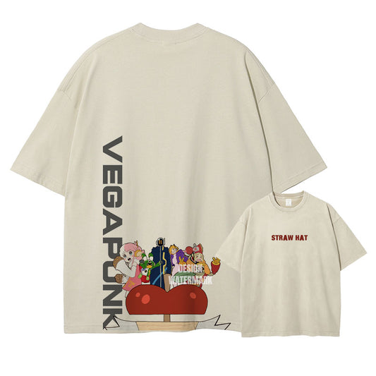 [One Piece] VEGAPUNK Oversized Apricot T-shirt