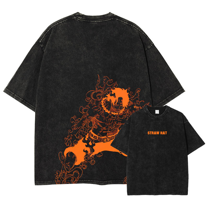 [One Piece] ACE Oversized Vintage T-shirt 2