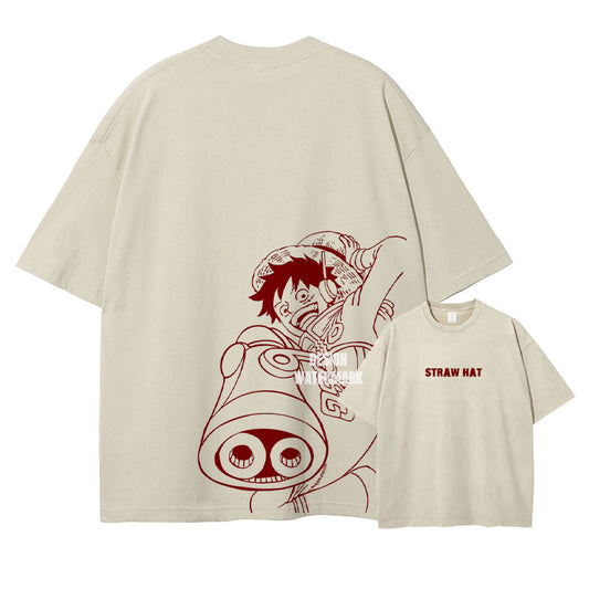 [One Piece] Camiseta extragrande color albaricoque de LUFFY